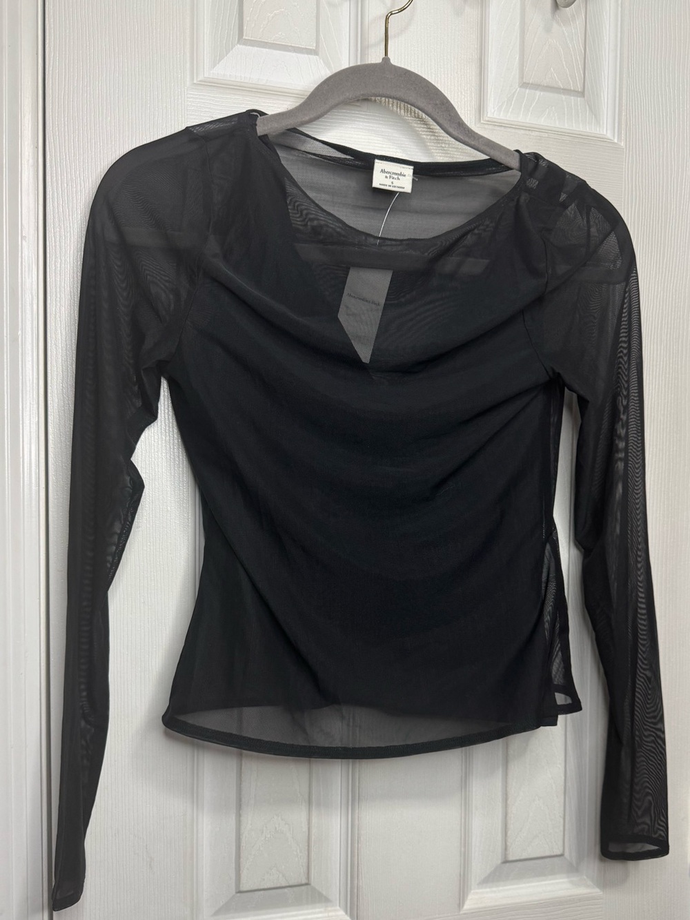 Abercrombie & Fitch Black Sheer Long-Sleeve Mesh Top